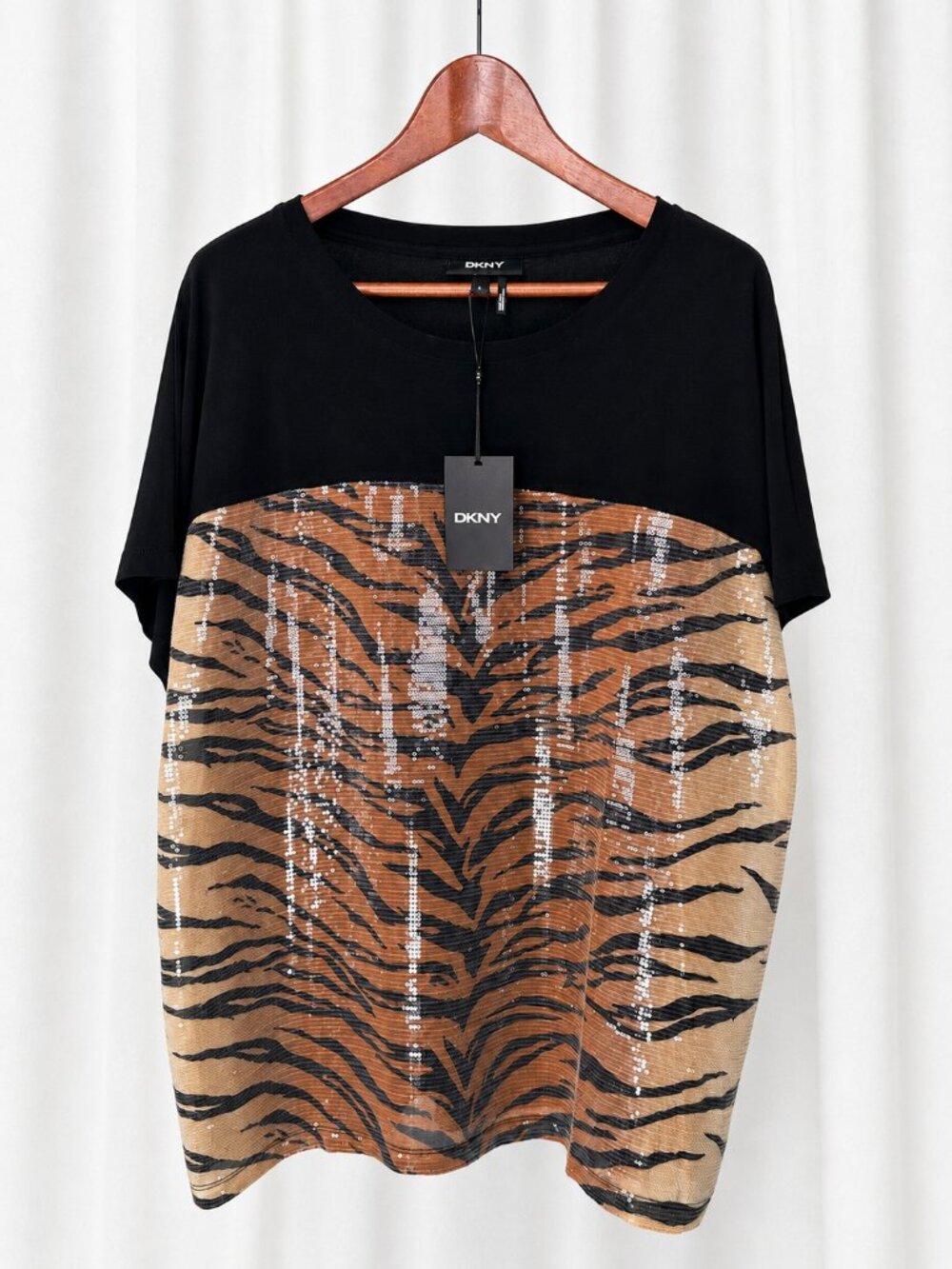 DKNY Modern Top Sequin Tiger Print Black XL